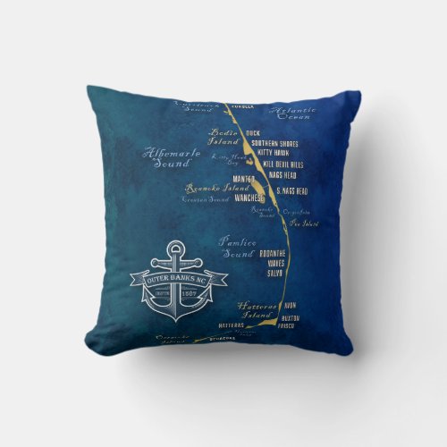 Nautical Outer Banks Map Throw Pillow