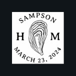 Nautical Oyster Shell Monogram with Name Date Rubber Stamp<br><div class="desc">Perfect for a coastal wedding or event,  this custom ink stamp features easy to edit text surrounding an illustrated oyster shell to add a bit of coastal flair to envelopes,  favors and more.</div>