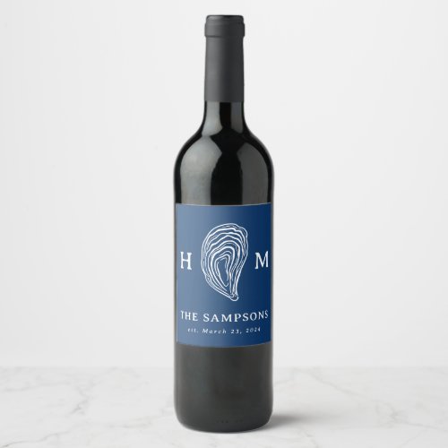 Nautical Oyster Shell Monogram with Wedding Date Wine Label