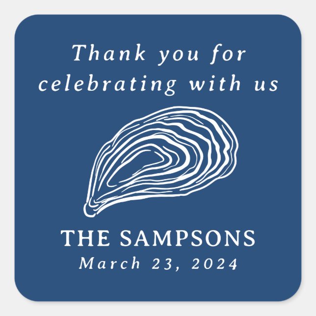 Nautical Oyster Shell Wedding Thank You Square Sticker (Front)