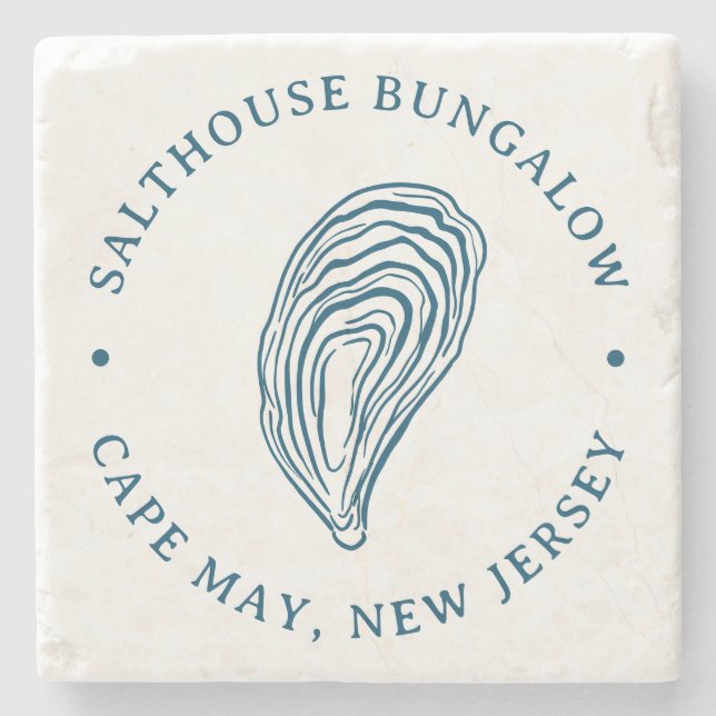 Nautical Oyster Shell with Name and Location Stone Coaster (Front)