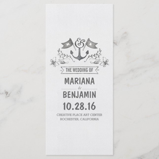nautical painted anchor wedding programs (Front)