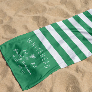 Nautical Palm Stripe Kelly Green Monogram Beach Towel