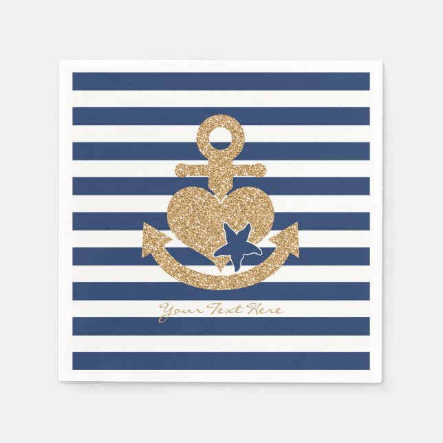Nautical Paper Napkins-Navy & Gold Napkins (Front)
