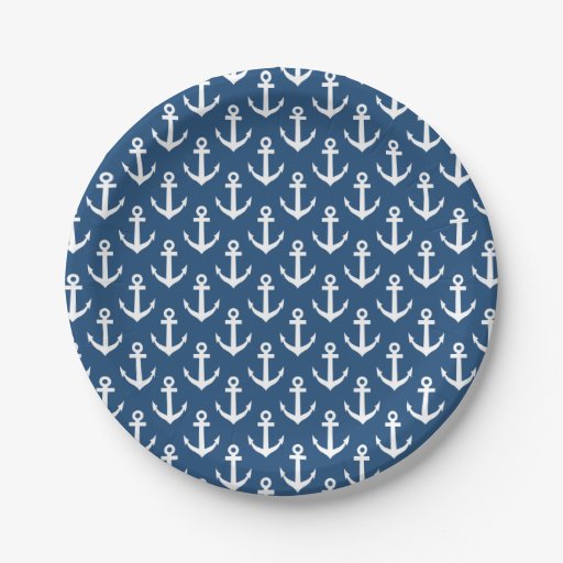 Nautical paper plates | boat anchor pattern print 7 inch paper plate ...
