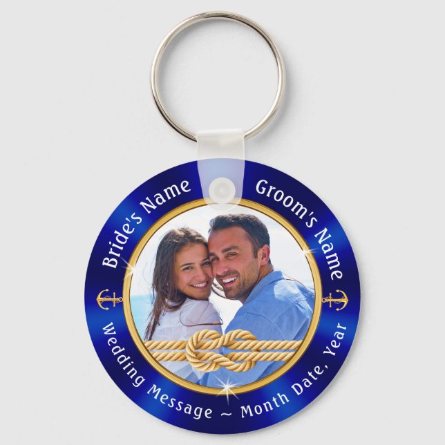 Nautical Party Favors, Your PHOTO and TEXT Keychain (Front)