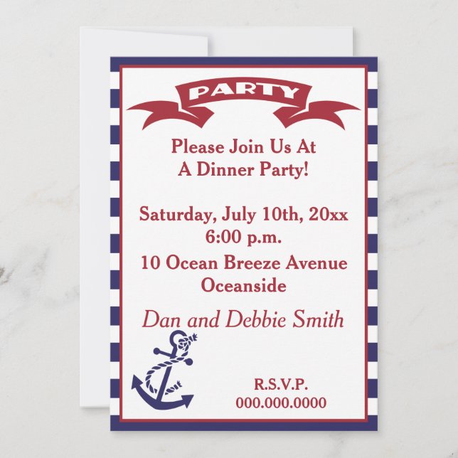 Nautical Party- Red, White and Blue Invitation (Front)