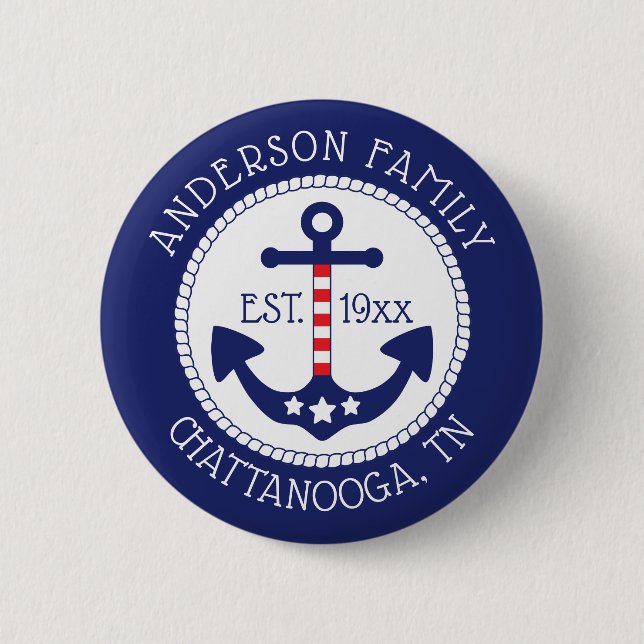 Nautical Patriotic Anchor Family Name Button (Front)