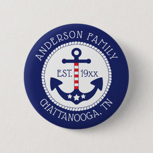 Nautical Patriotic Anchor Family Name Button
