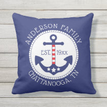 Nautical Patriotic Anchor Family Name Outdoor Pillow