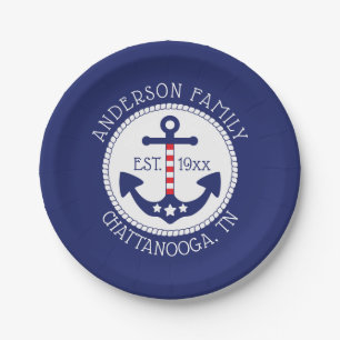 Nautical Patriotic Anchor Family Name Paper Plates