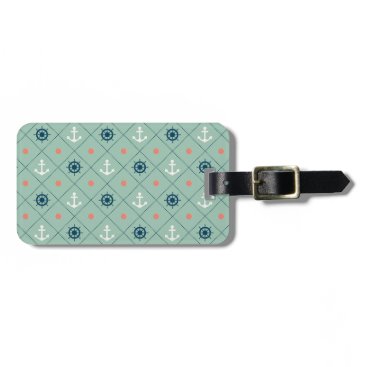 Nautical Pattern Anchor Helm Wheel Sailor Mint Luggage Tag Nautical Pattern Anchor Helm Wheel Sailor Mint Luggage Tag