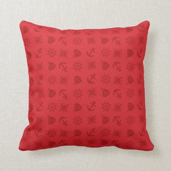 Nautical Pattern Boat  Anchor  Compass  Red Throw Pillow by JustLola at Zazzle