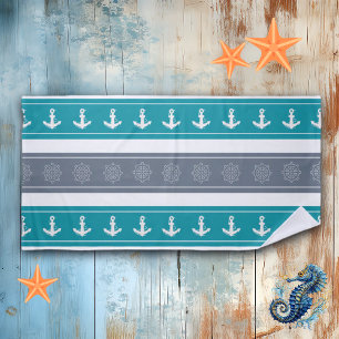 Nautical Pattern Boat Elements Beach Towel