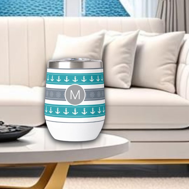 Nautical Pattern Boat Elements Thermal Wine Tumbler (Creator Uploaded)