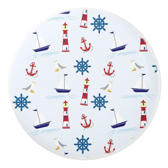 Nautical Pattern Ceramic Knob (Front)