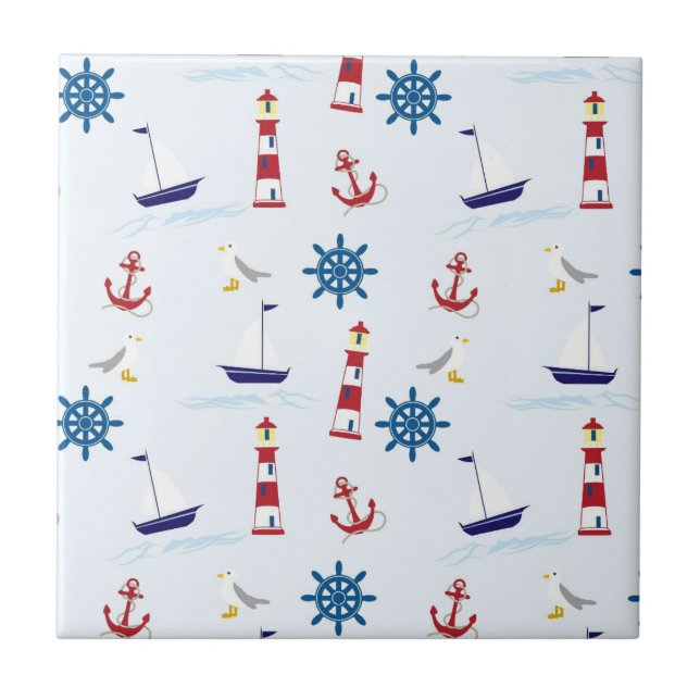Nautical Pattern Ceramic Tile (Front)