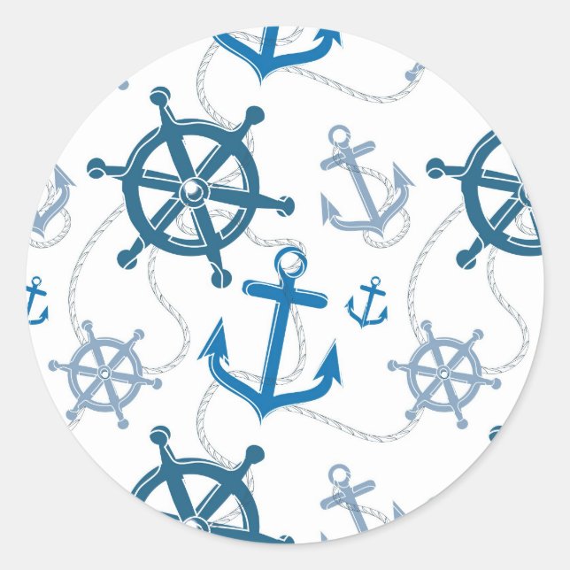 Nautical pattern classic round sticker (Front)