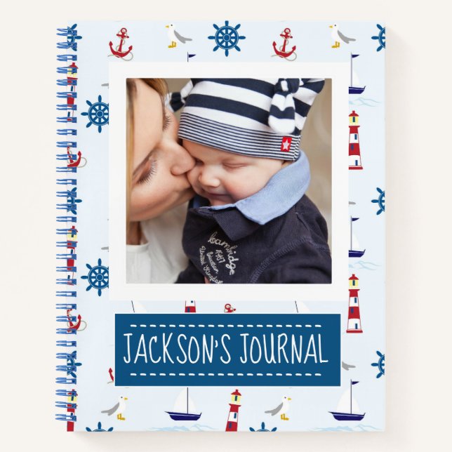 Nautical Pattern Custom Baby Photo Journal (Front)