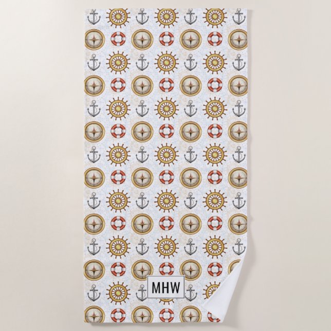 Nautical Pattern custom monogram beach towel (Front)