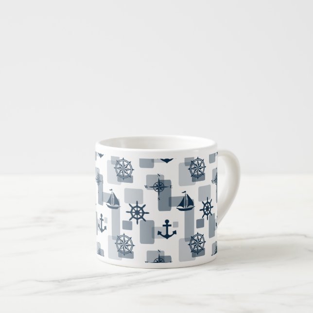 Nautical pattern espresso cup (Front Right)