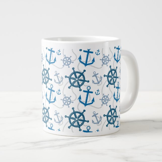 Nautical pattern giant coffee mug (Front Right)