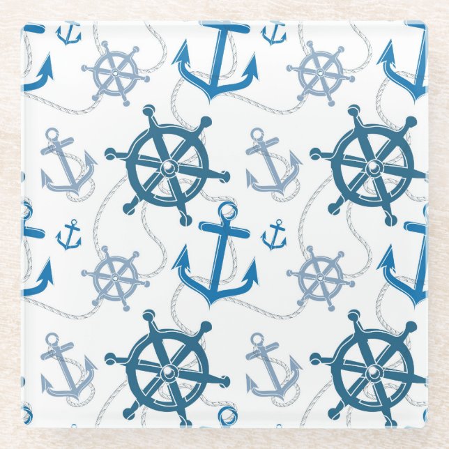 Nautical pattern glass coaster (Front)