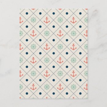 Nautical Pattern Ivory Anchor Helm Wheel Sail Postcard by DifferentStudios at Zazzle