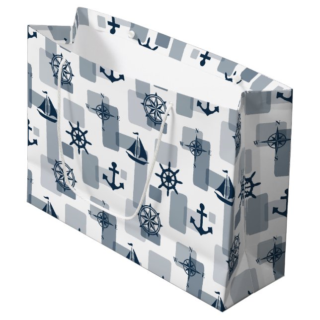 Nautical pattern large gift bag (Front Angled)