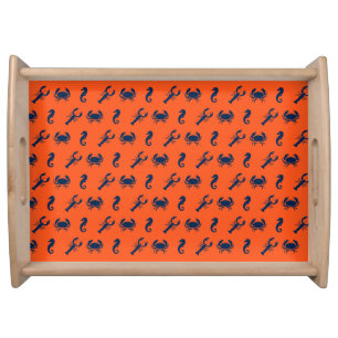 Nautical pattern lobster crab seahorse serving tray