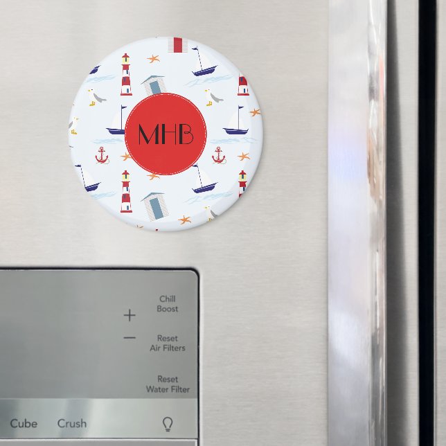 Nautical Pattern, Marine Pattern, Monogram Magnet (In Situ (Fridge))