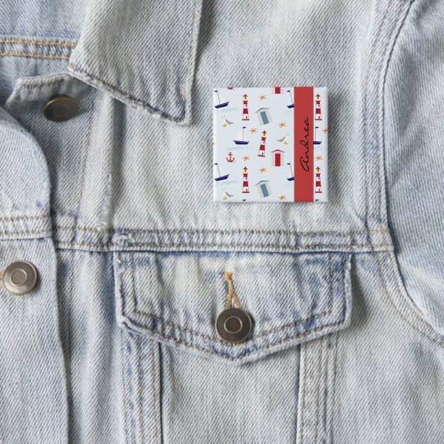 Nautical Pattern, Marine Pattern, Your Name Button (In Situ)