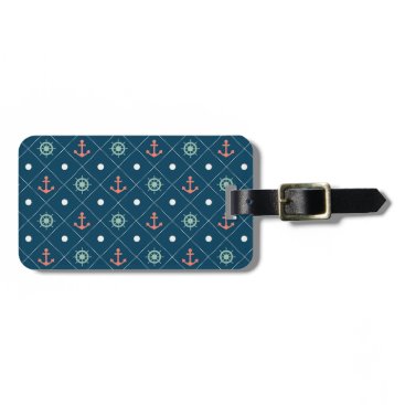 Nautical Pattern Navy Anchor Helm Wheel Sail Luggage Tag Nautical Pattern Navy Anchor Helm Wheel Sail Luggage Tag