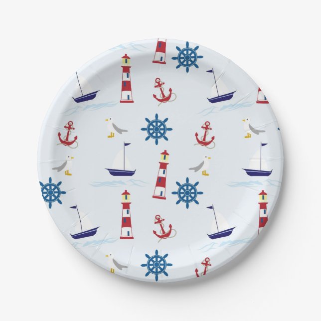 Nautical Pattern Paper Plates (Front)