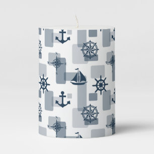 Nautical pattern pillar candle