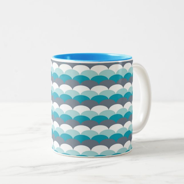 Nautical Pattern Seashells Two-Tone Coffee Mug (Front Right)