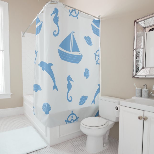 Nautical Pattern Shower Curtain (In Situ)