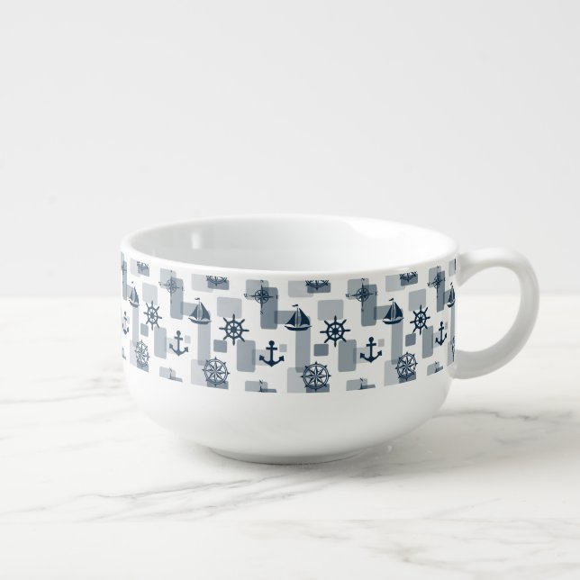Nautical pattern soup mug (Left)