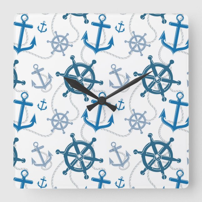 Nautical pattern square wall clock (Front)