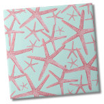Nautical Pattern Starfish Beach House Ceramic Tile<br><div class="desc">A cute and trendy teal or seafoam coral pink coastal beach pattern with starfish. Feel free to change the background color to match your space! Whether you want to use this tile as a little coaster or trivet for a drink or plate... or you want to go big with a...</div>