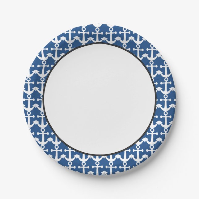Nautical Pattern | White and Blue Paper Plates (Front)