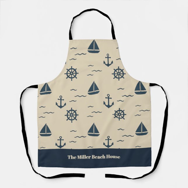 Nautical Pattern with Anchor Sailboat Compass Apron (Front)