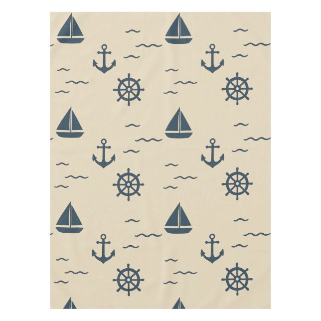 Nautical Pattern with Anchor Sailboat Compass Tablecloth (Front)