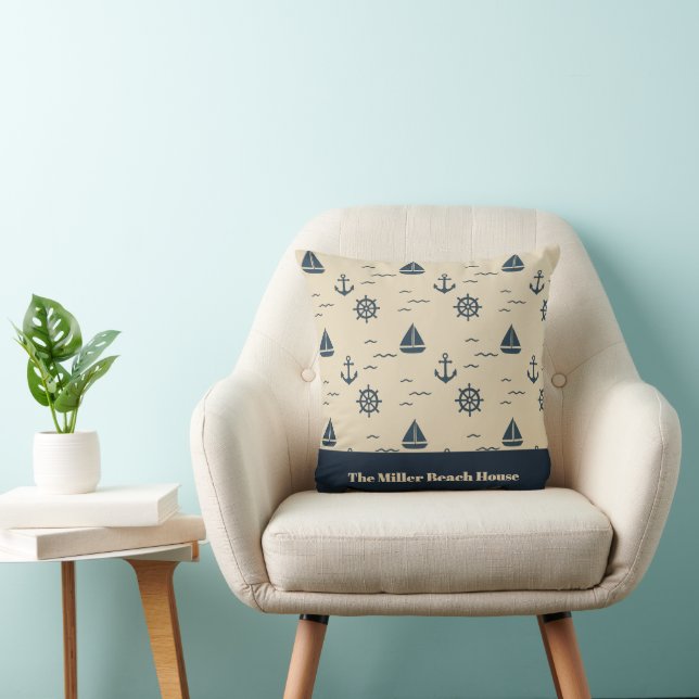 Nautical Pattern with Anchor Sailboat Compass Throw Pillow (Chair)