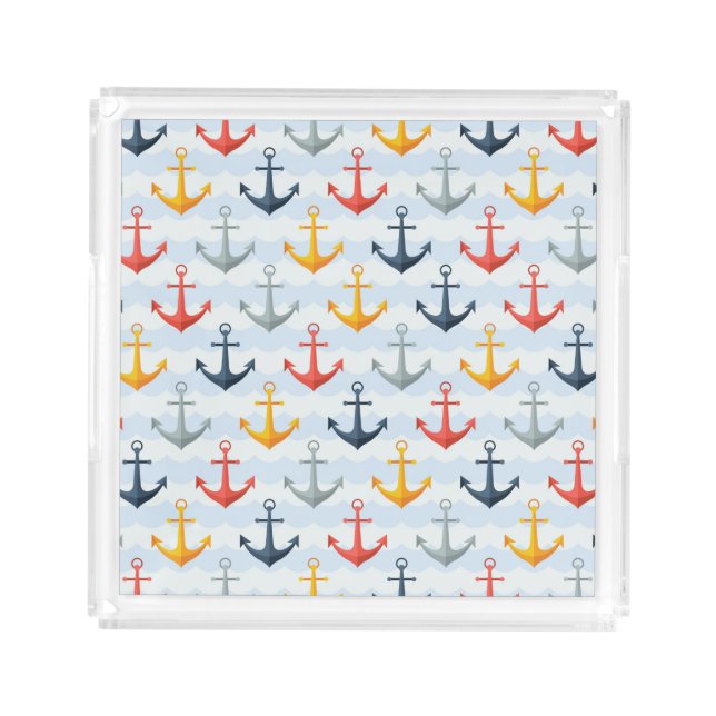 Nautical Pattern with Anchors Acrylic Tray (Front)