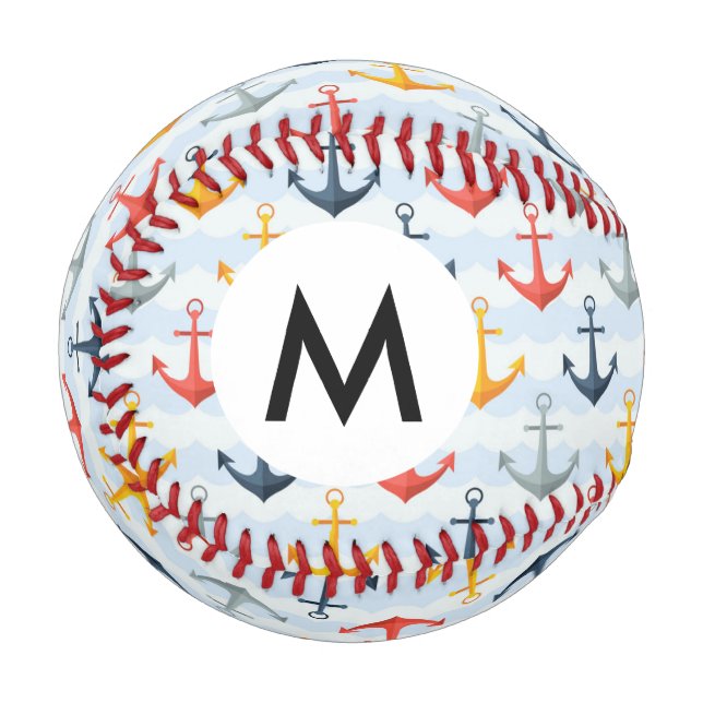 Nautical Pattern with Anchors Baseball (Front Left)