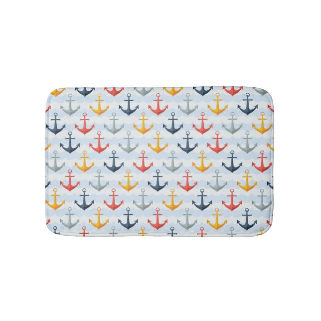 Nautical Pattern with Anchors Bathroom Mat (Front)