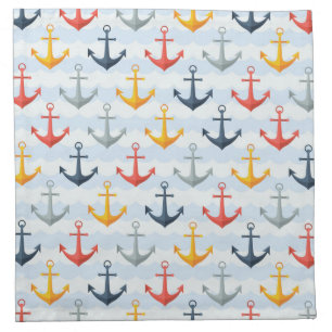 Nautical Pattern with Anchors Cloth Napkin