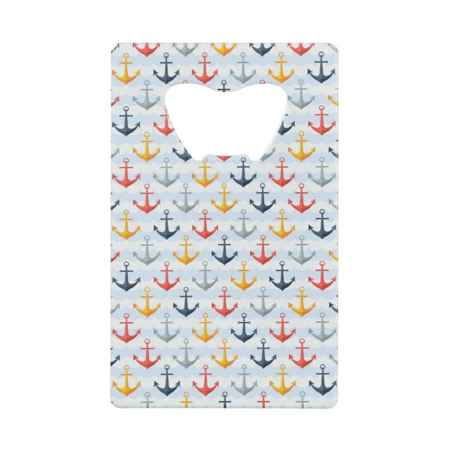 Nautical Pattern with Anchors Credit Card Bottle Opener (Front)