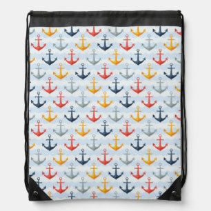 Nautical Pattern with Anchors Drawstring Bag